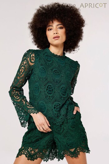Apricot Green Guipure Scallop Lace High Neck Top (539887) | £35