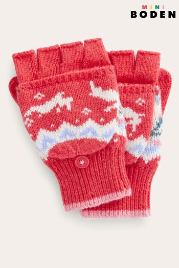 Boden Pink Fair Isle Knitted Mittens (539968) | £17 - £19