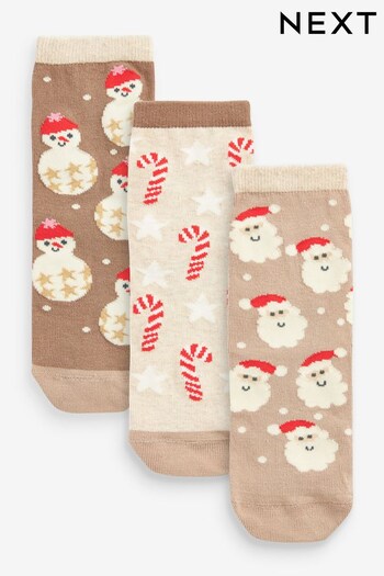 Neutral Cream 3 Pack Cotton Rich Christmas Character Ankle Socks (540142) | £5.50 - £7.50