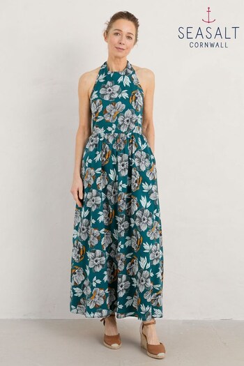 Seasalt Cornwall Teal Blue Summer Soul Halterneck Maxi Dress (540275) | £80