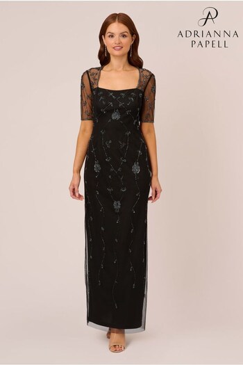Adrianna Papell Long Studio Beaded Black Dress (540475) | £179