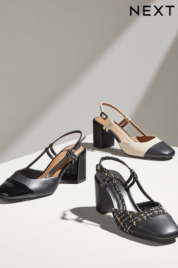Black Forever Comfort® Square Toe Slingback Block Heel Shoes (540518) | £34