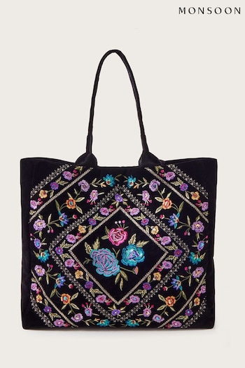 Monsoon Folk Embroidered Black Tote Bag (540589) | £60