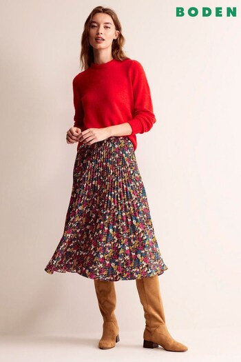 Boden Red Pleated Midi Skirt (540710) | £120