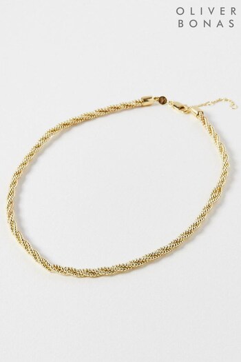 Oliver Bonas Gold Plated Dapple Twisted Bead Collar Chain Necklace (541059) | £95