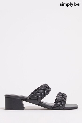 Simply Be Plaited Low Block Heel Black Sandals in Wide Fit (541189) | £35