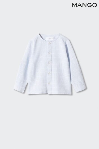 Mango Blue Striped Cotton Linen Shirt (541289) | £18
