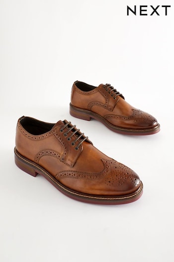 Tan Brown Leather Contrast Sole Chunky Brogues mules Shoes (541296) | £65