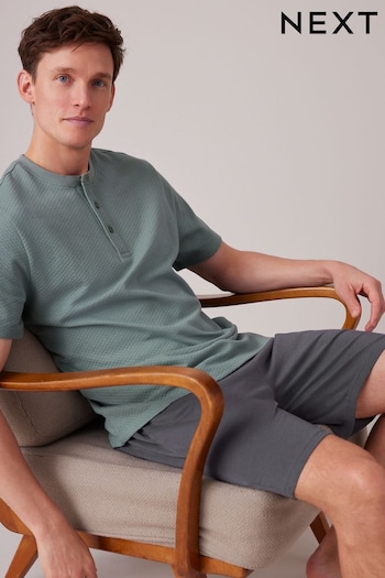 Sage Green/Grey Textured Short Pyjama Set (541604) | £24