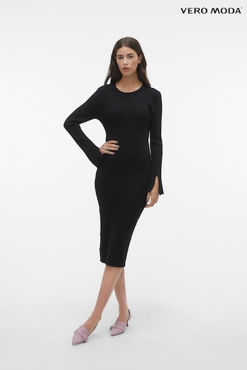 VERO MODA Black Stripe Ribbed Split Sleeve Knitted Jumper Dress (541704) | £36