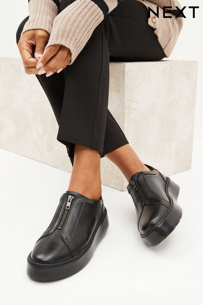 Ladies black cheap leather trainers