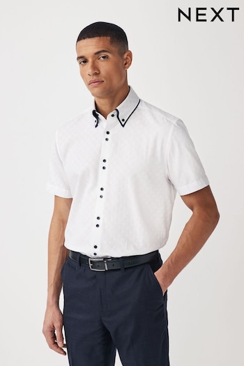 White Double Collar Regular Fit Trimmed Formal Short Sleeve Shirt (541835) | £32