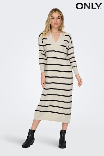 ONLY Black Crome V-Neck Midi Knitted Jumper ruch Dress (541902) | £32