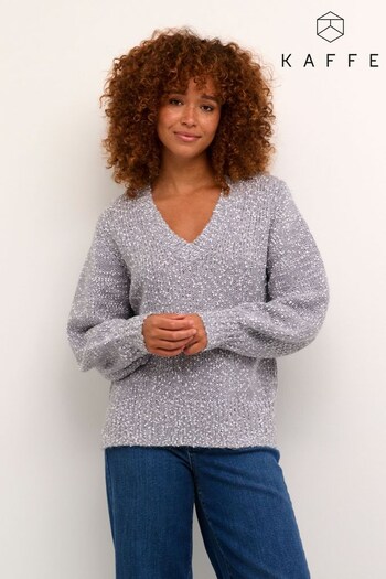 Kaffe Grey Linana V-Neck Knitted Pullover (542104) | £60