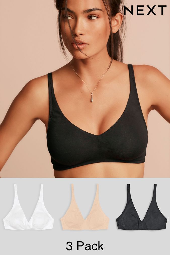 Black/White/Nude Non Pad Non Wire Cotton Blend Bras 3 Pack (542290) | £28