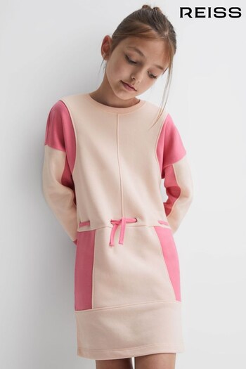 Reiss Pink Storm Junior Colourblock Cotton Drawstring Dress (542362) | £55