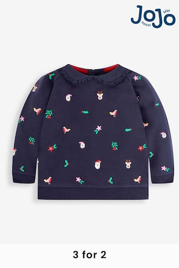 JoJo Maman Bébé Navy Christmas Embroidered Sweatshirt With Collar (542695) | £24