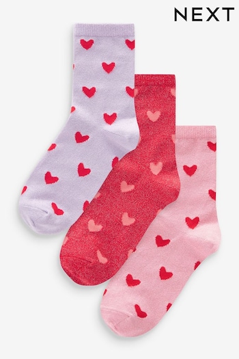 Pink/Red/Purple Hearts Sparkle Ankle Socks 3 Pack (542738) | £10
