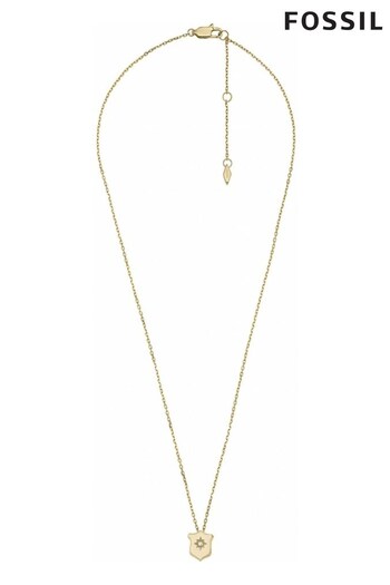 Fossil Jewellery Ladies Gold Tone Heritage Essentials Shield Necklace (543021) | £49