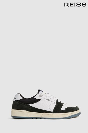 Reiss Forest Green Astor Leather Colourblock Lace-Up Trainers (543105) | £168