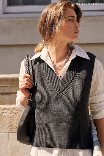 Mint Velvet Grey Cotton Knit Vest (543139) | £79