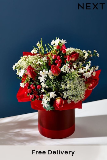 Red Fresh Flower Bouquet in Hatbox (543171) | £35