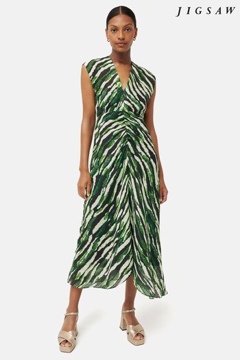 Jigsaw Green Abstract Zebra Ruched Dress (543231) | £295