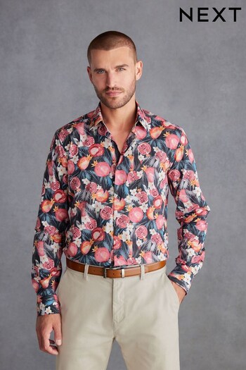 Pink Pomegranate Slim Fit Made In Italy Texta Print Shirt (543285) | £48