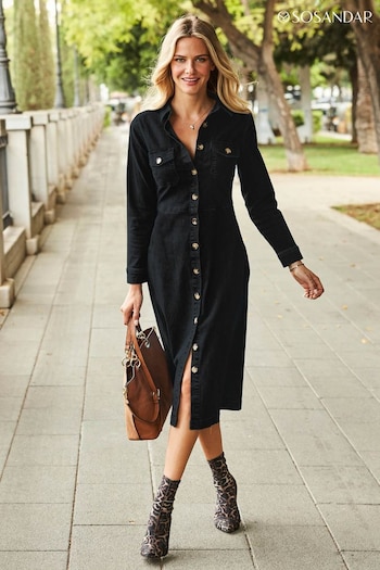 Sosandar Black Midi Dress With Horn Buttons (543458) | £79