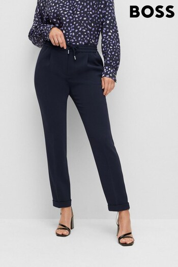 BOSS Blue Regular Fit Crease Resistant Japanese Crepe Cropped Trousers (543727) | £189