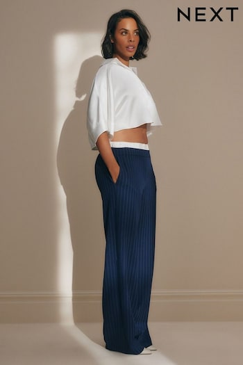 Navy Rochelle Humes Boxer Top Pinstripe Wide Leg Trousers (543838) | £44