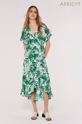 Apricot Green & White Silhouette Palm Leaf Wrap Dress (543860) | £39