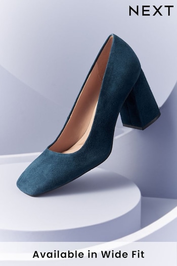 Navy Forever Comfort® With Motionflex Square Toe Block Heel Shoes (543993) | £56