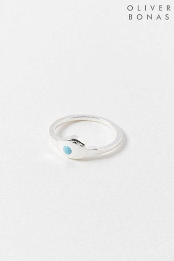 Oliver Bonas Blue Odoti Molten Forms Opalite Silver Tone Delicate Ring (544042) | £39.50