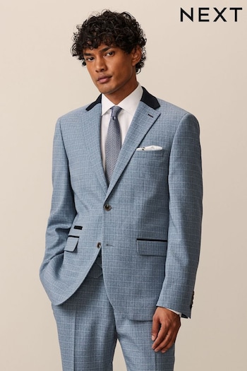 Light Blue Tailored Fit Check Suit Jacket (544183) | £84