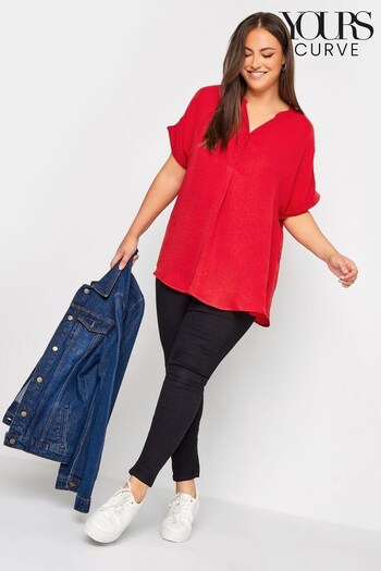 Yours Curve Red Short Sleeve Half Placket Blouse (544263) | £24