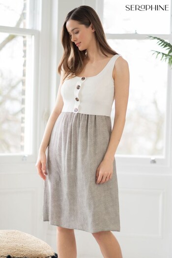 Seraphine Maternity And Nursing White Button Detail Dress (544326) | £32