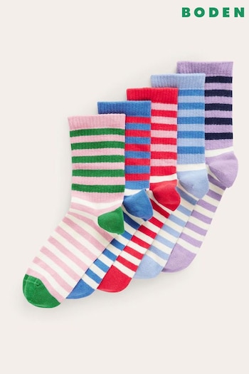 Boden Blue Ribbed Ankle Socks 5 Pack (544395) | £30