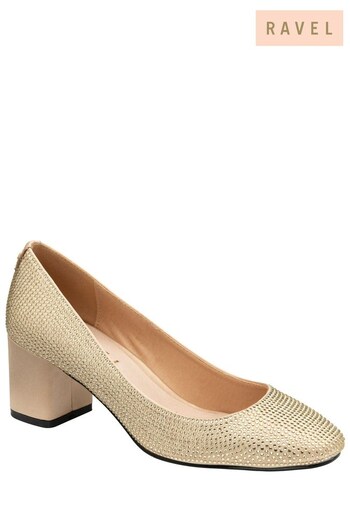 Ravel Gold Satin Block Heel Court Shoes (544634) | £65