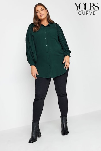 Yours Curve Green London Pleat Sleeve Shirt (544675) | £34