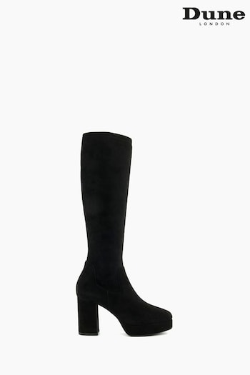 Dune London Sassy Stretch Platform Knee-High Black Boots (544711) | £165