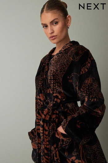 Black/Tan Brown Animal Supersoft Dressing Gown (544888) | £25
