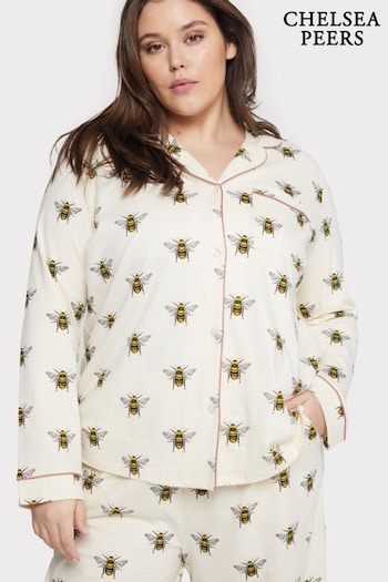 Chelsea Peers Cream Curve Curve Organic Cotton Bee Print Pyjama Set (544947) | £55