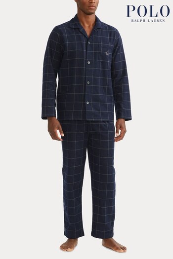 Polo Ralph Lauren Blue Plaid Flannel Pyjama Set (545184) | £150