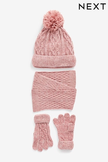Chenille Pink Hat, Gloves And Scarf Set (3-16yrs) (545491) | £18 - £20