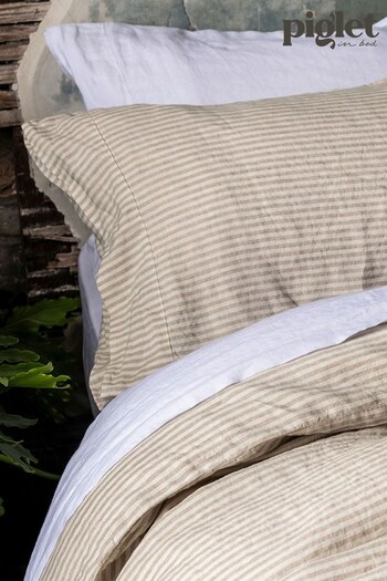 Piglet in Bed Oatmeal Stripe Set of 2 Linen Pillowcases (545492) | £45
