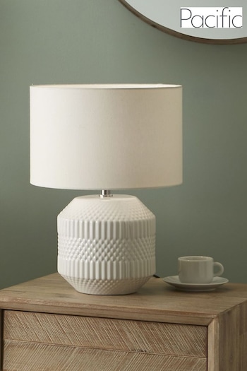 Pacific White White Embossed Geo Ceramic Table Lamp (545606) | £53