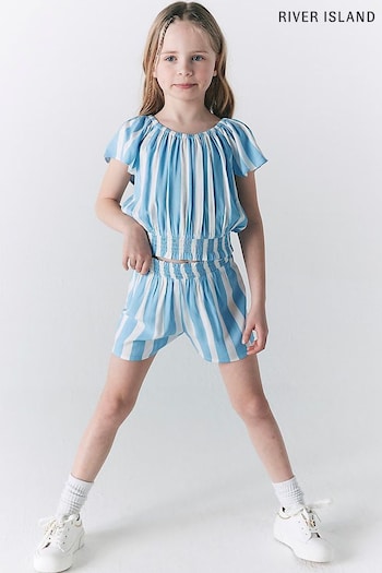River Island Girls Blue Stripe Deckchair Shorts Set (545792) | £22 - £30