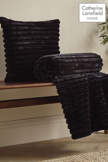 Catherine Lansfield Black Soft and Cosy Ribbed Faux Fur Cushion (545881) | £16