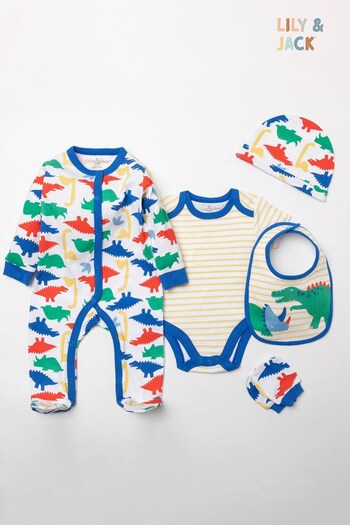 Little Gent Baby Blue Dinosaur Print Cotton 6 Piece Gift Set (545945) | £30